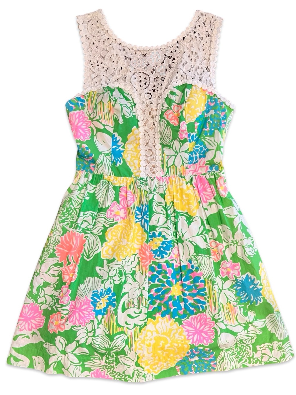 Lilly Pulitzer Raegan Hibiscus Stroll Print Lace Corset Fit & Flare Dress 00